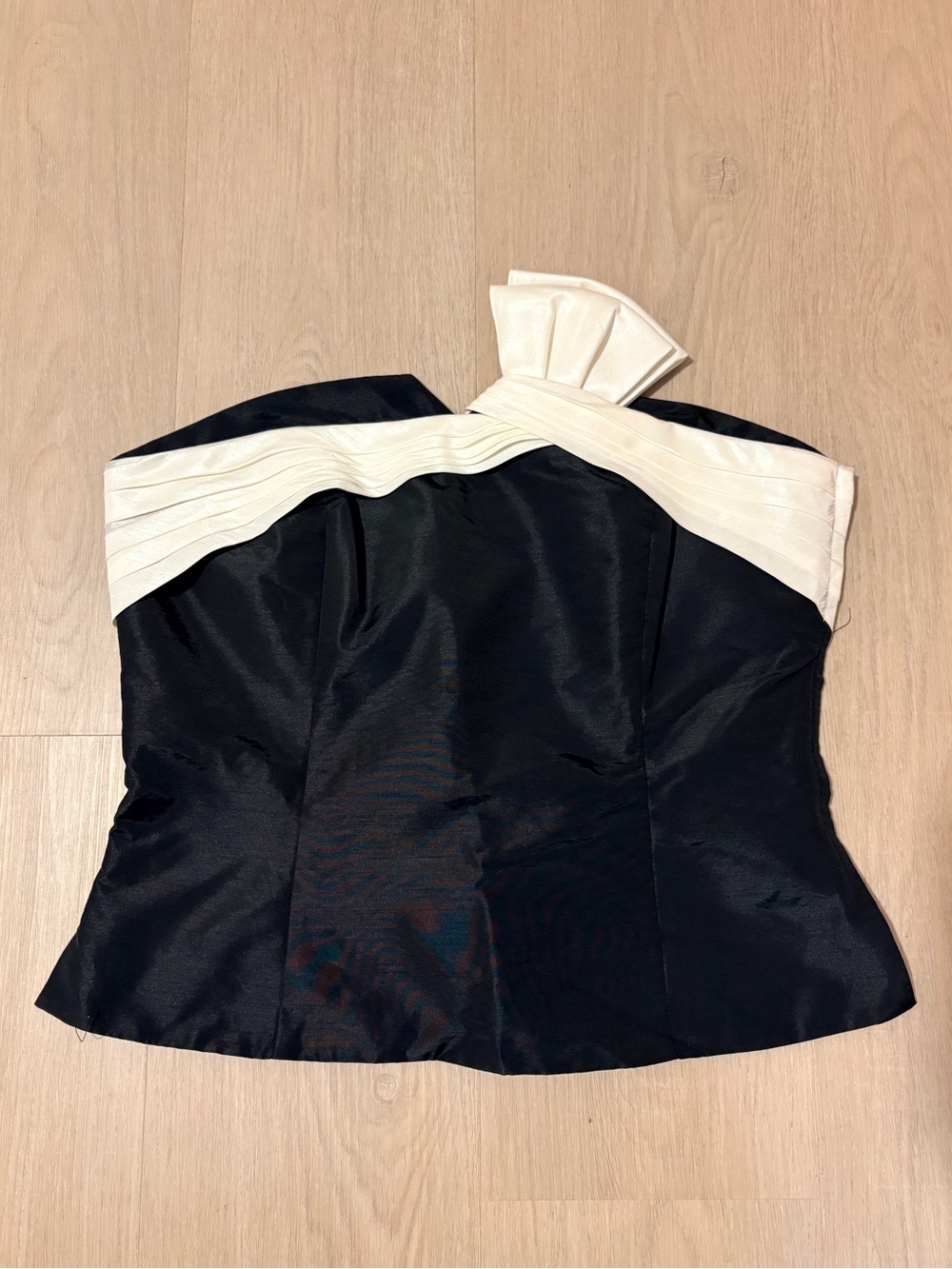 White House Black Market Black Strapless Top with Cream Pleated Trim